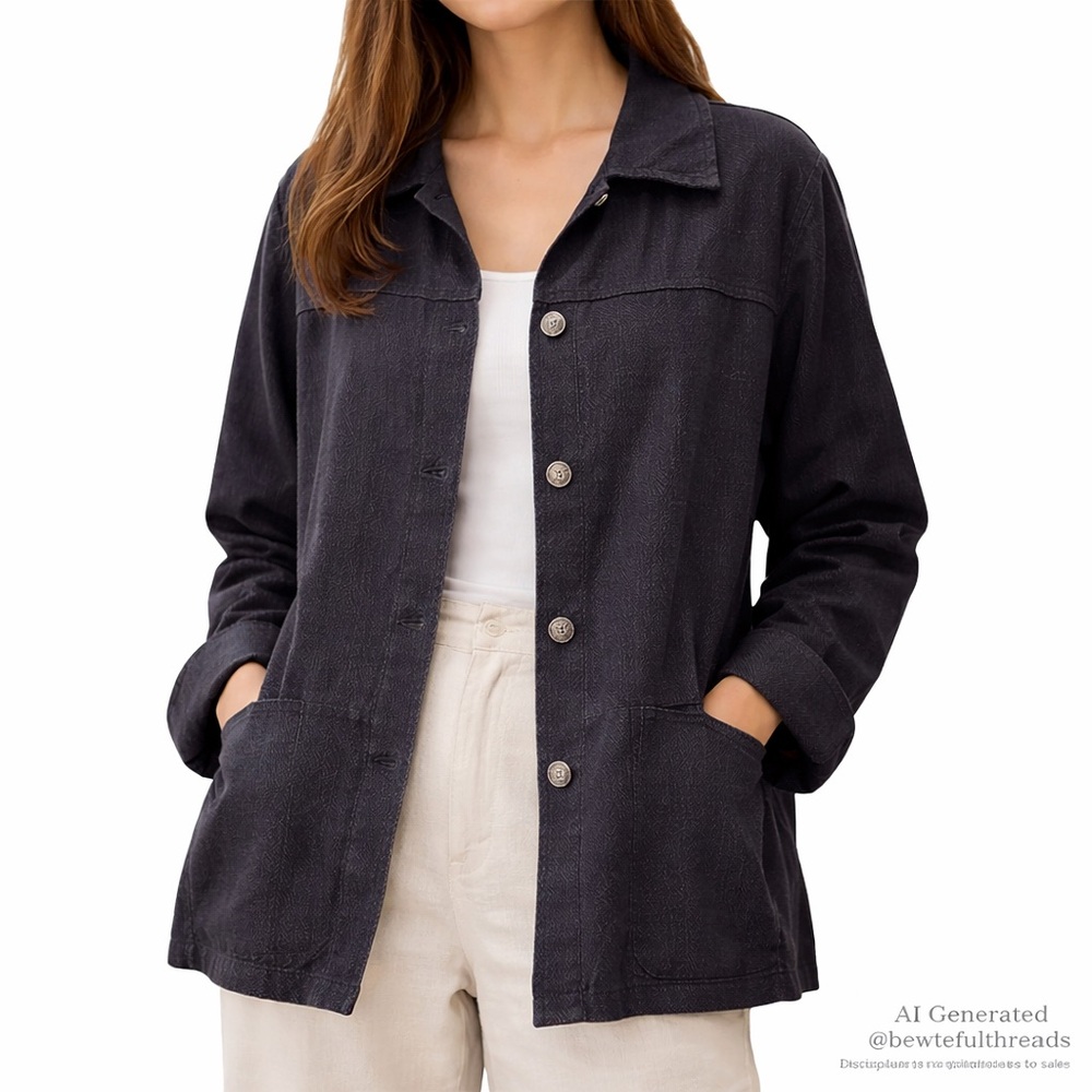 Vintage DAGOLI Indigo Textured Cotton Button Front Jacket Oversized L XL (tag L)